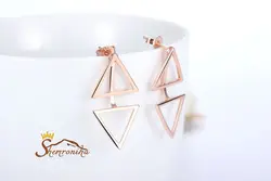 گوشواره مسی مدرن دو تکه طرح هرم - رزگلد کد ۶۴۶۴