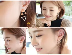 گوشواره مسی مدرن دو تکه طرح هرم - رزگلد کد ۶۴۶۴