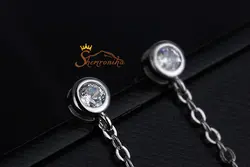 گوشواره مدل آویزی بلند زنجیری طرح برگ با نگین زیرکُنیا - سیلور کد ۶۴۶۰