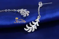 گوشواره مدل آویزی بلند زنجیری طرح برگ با نگین زیرکُنیا - سیلور کد ۶۴۶۰