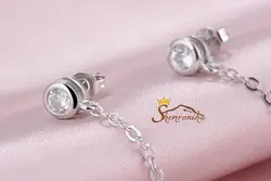 گوشواره مدل آویزی بلند زنجیری طرح برگ با نگین زیرکُنیا - سیلور کد ۶۴۶۰