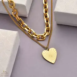 گردنبند زنانه دو رشته قلب گلد مدل NEC783G0