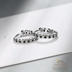 گوشواره زنانه رینگی نگین مشکی سیلور مدل EAR764S0