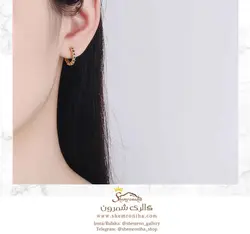 گوشواره زنانه رینگی نگین مشکی سیلور مدل EAR764S0