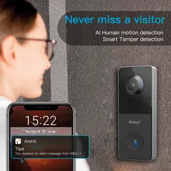زنگ در هوشمند آرنتی Arenti VBELL1 2K Ultra HD Battery Video Doorbell همراه با کارت حافظه - شمرون شاپ
