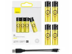 پک 4 عددی باتری قلمی شارژی بیسوس Baseus PCWH000311 دارای پورت - شمرون شاپ