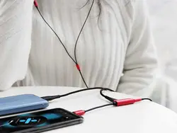 مبدل لایتنینگ به لایتنینگ راک Rock RCB0588 Lightning Audio Cable - شمرون شاپ