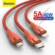 کابل شارژ سریع سه سر بیسوس Baseus Flash Series 3 in 1 Fast Cable 1.2m CA1T3 نارنجی - شمرون شاپ