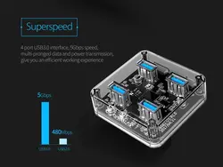 هاب یو اس بی 4 پورت اوریکو Orico 4 Port USB3.0 Transparent HUB MH4U-U3 1M Cable - شمرون شاپ