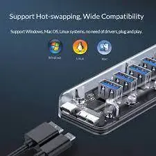 هاب یو اس بی 7 پورت اوریکو Orico 7 Port USB3.0 Transparent HUB F7U-U3 - شمرون شاپ
