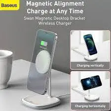 استند شارژر وایرلس بیسوس Baseus Swan Magnetic Desktop Bracket Wireless Charger - شمرون شاپ