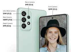 گوشی موبایل سامسونگ مدل Galaxy A73 دو سیم‌کارت ظرفیت 128GB و رم 8GB (سبز) به همراه گلس