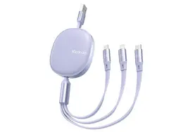 کابل 3 سر 66 واتی شارژ سریع و انتقال دیتا مک دودو Mcdodo CA-120 3-in-1 Retractable 6A Super Fast Charging Data Cable (بنفش) - شمرون شاپ