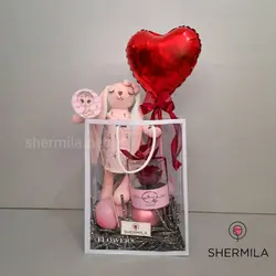 باکس عروسک و گل رز جاودان دلین