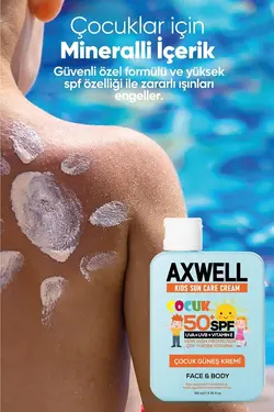 کرم ضد آفتاب کودکان با محافظت بسیار بالا ویتامین E با Spf 50 حجم ۱۰۰ میل اکس‌ول AXWELL