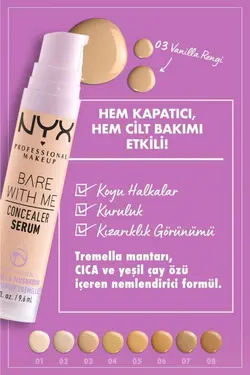 سرم کانسیلر BARE WITH ME CONCEALER SERUM رنگ 03-vanilla حجم 9.6 میل نیکس NYX