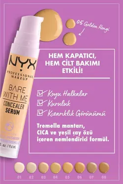 سرم کانسیلر BARE WITH ME CONCEALER SERUM رنگ 05 Golden حجم 9.6 میل نیکس NYX