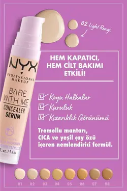 سرم کانسیلر BARE WITH ME CONCEALER SERUM رنگ 02-light حجم 9.6 میل نیکس NYX