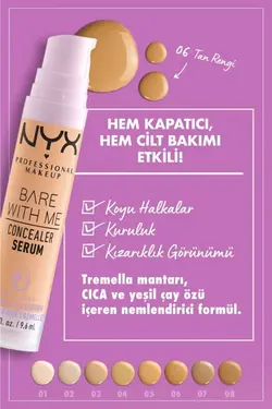 سرم کانسیلر BARE WITH ME CONCEALER SERUM رنگ 06 Tan حجم 9.6 میل نیکس NYX
