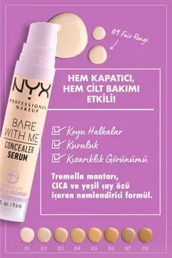 سرم کانسیلر BARE WITH ME CONCEALER SERUM رنگ 01 Fair حجم 9.6 میل نیکس NYX