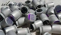 خازن جامد 220 میکرو فاراد 50 ولت gemcon سری GPL با دمای کاری 125 درجه