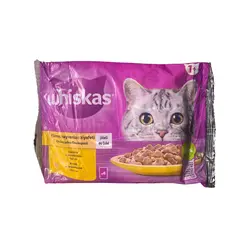 پک پوچ گربه بالغ، حاوی مرغ و بوقلمون در ژله، 4 عددی، ویسکاس