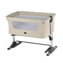 تخت کنار مادر گهواره شو چلینو رنگ کرم با دستگاه موزیکال چراغدار و توری پشه بند چلینو chelino next to me