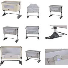 تخت کنار مادر گهواره شو چلینو رنگ کرم با دستگاه موزیکال چراغدار و توری پشه بند چلینو chelino next to me