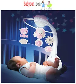 آویز تخت بلو باکس infantino  سفید صورتی   3 حالته موزیکال و پرژکتور و چرخشی و چراغ خواب بلو باکس bluebox 3 in 1 Projector Musical Mobile