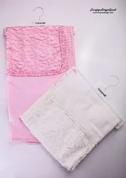 پتو و دورپیچ نوزادی کارامل ترک صورتی دخترانه با توردوزی  CARAMELL BABY