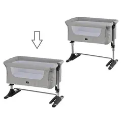 تخت کنار مادر گهواره شو چلینو رنگ طوسی با دستگاه موزیکال و چراغ خواب و توری پشه بند chelino next to me