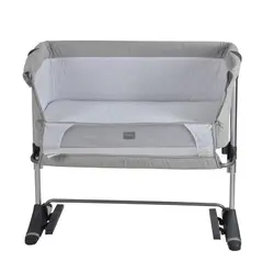 تخت کنار مادر گهواره شو چلینو رنگ طوسی با دستگاه موزیکال و چراغ خواب و توری پشه بند chelino next to me