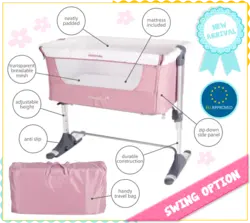 تخت کنار مادر گهواره شونده کیکابو رنگ صورتی  kikka boo bonne nuit / pink