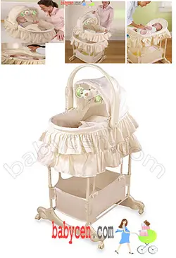 تخت نوزادی 2 کاره چرخدار موزیکال چراغدار با دستگاه ویبراتور و تنظیم ارتفاع و دارای تشک تعویض  و قابلیت تبدیل به ساک حمل  رنگ کرم فرست ییرز      The First Years Baby Bassinet