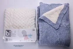 پتوی بافتنی لاینردار بی بیبی ترکیه در رنگهای سفید و ابی bibaby