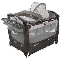 تخت پارک گراکو باگهواره ویبره دار و جای تعویض نوزادی و سبد مخصوص لوازم و دستمال مرطوب و موزیکال  graco play pen