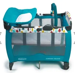 تخت پارک گراکو با تشک تعویض و دستگاه موزیکال ویبراتور و اویز عروسکی رنگ ابی  Graco Contour Electra Travel Cot