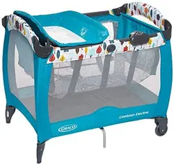 تخت پارک گراکو با تشک تعویض و دستگاه موزیکال ویبراتور و اویز عروسکی رنگ ابی  Graco Contour Electra Travel Cot