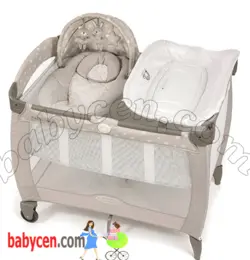 تخت و پارک گراکو و جای تعویض و سبد حمل نوزادی رنگ کرم با دستگاه ویبراتور و موزیکال   Graco Pnp Contour Electra Napper