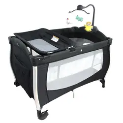 تخت پارک بیبی فورلایف گهواره شو با جای تعویض و اویز تخت موزیکال رنگ طوسی تیره  baby 4 life / dark grey