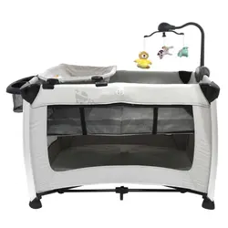 تخت و پارک گهواره شو بیبی فور لایف المان با جای تعویض و اویز تخت موزیکال چراغدار رنگ طوسی   baby 4 life  p130