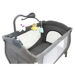 تخت و پارک گهواره شو بیبی فور لایف چراغدار ویبراتور با اویز موزیکال چرخشی و جای تعویض و رنگ طوسی جدید   baby 4 life  p008