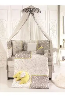 سرویس خواب نوزادی گارددار 8 تکه مام شاپ رنگ طوسی لیمویی فیل momishop 2020 - بارنی