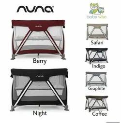 تخت و پارک نونا مدل سنا رنگ طوسی با تشک تعویض مشکی Nuna Sena Travel Cot Graphite - بارنی