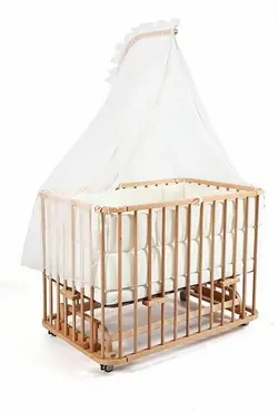 تخت و گهواره چوبی 70*110 سانتیمتر ایسیز مدل میموسا با قابلیت تبدیل شدن به پارک بازی isiz mimosa oyon parki