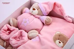 ست کادویی پتو و پاپوش و عروسک فلای بای فلای صورتی خرس FLYBYFLY