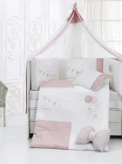 سرویس خواب مامی شاپ نوزاد نوجوان گارددار 9 تکه اصل ترکیه 80*130 سانتیمتر رنگ صورتی momi shop