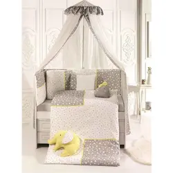 سرویس خواب نوزادی پیرگاردین اصل ترکیه و سایز 80*130 سانتیمتر و رنگ طوسی - سفید با کوسن فیل لیمویی pierre cardin - بارنی