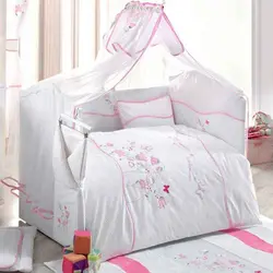 سرویس خواب نوزادی کیدبو  8 تکه سفید صورتی طرح گل کارینا کیدبو Kidboo مدل carina