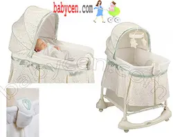 گهواره کول کرافت Kolcraft Baby Bassinet Cradleگهواره چرخدار کرم رنگ موزیکال چراغدار +اویزتخت +تنظیم ارتفاع دارد+ توری وتشک مخصوص نوزادی که روی گهواره نصب میشود-گهواره کلکرافت ساخت کشورامریکا
